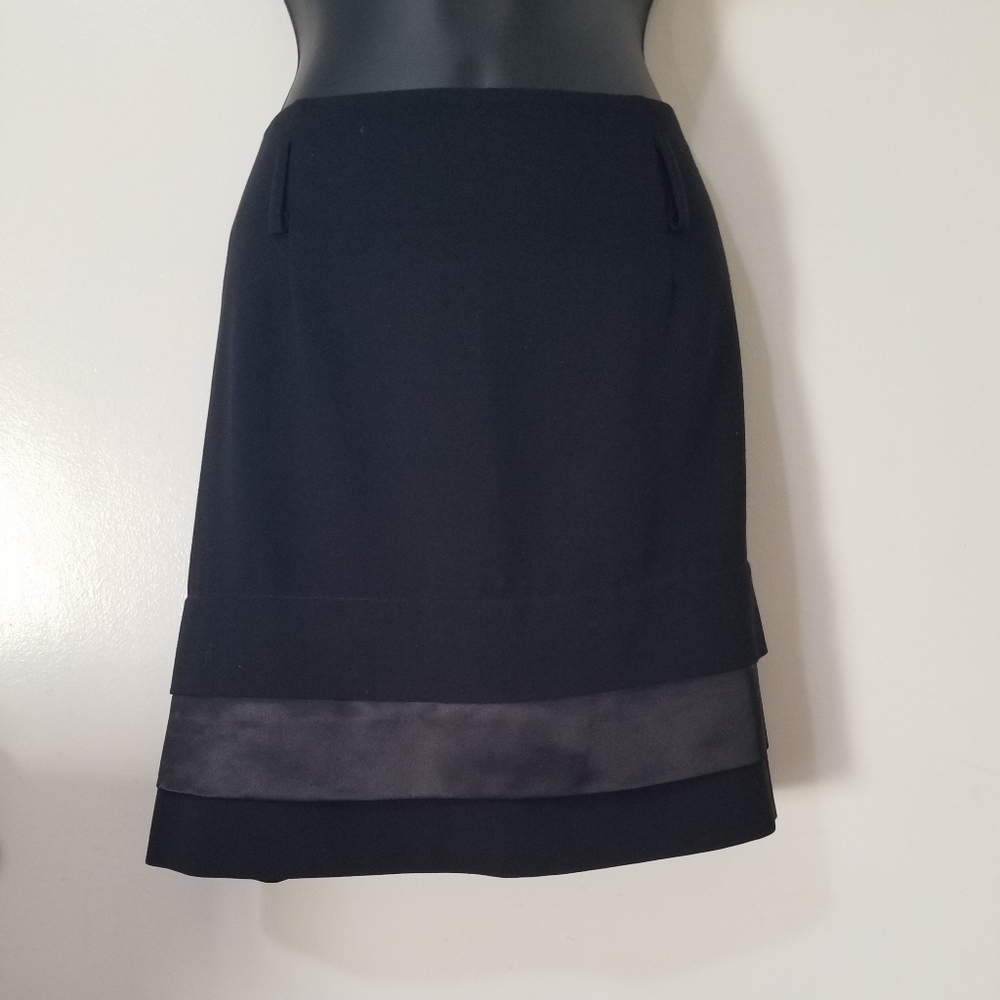 JACOB Black Mini Skirt 5/6 Matte Satin Tiered Hem Classic Chic